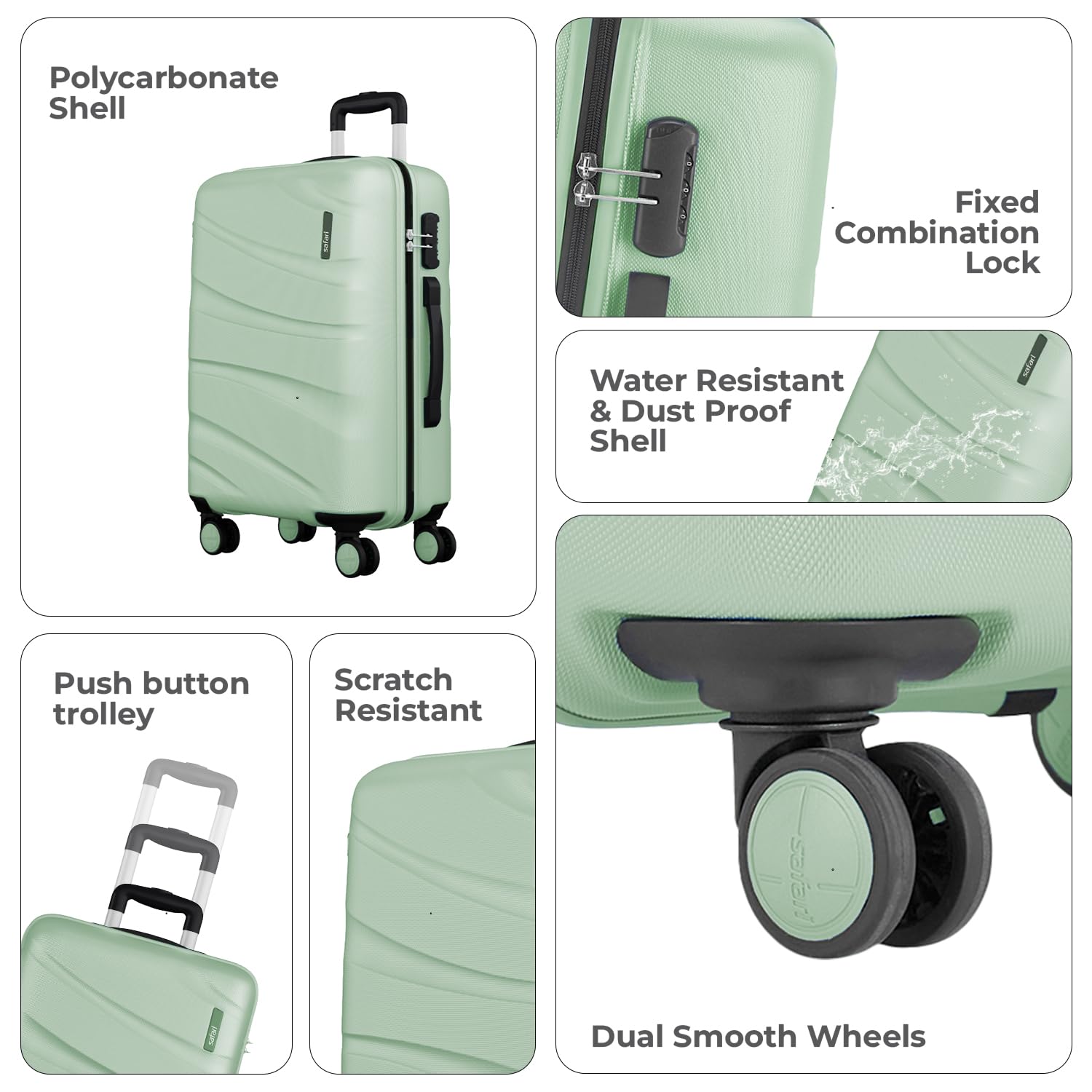 Safari Persia 8 Wheels 65cm Medium Checkin Trolley Bag Hard case Polycarbonate 360 Degree Wheeling System Luggage Travel Bag Suitcase for Travel Trolley Bags for Travel Jade Green Gagan Attachi House